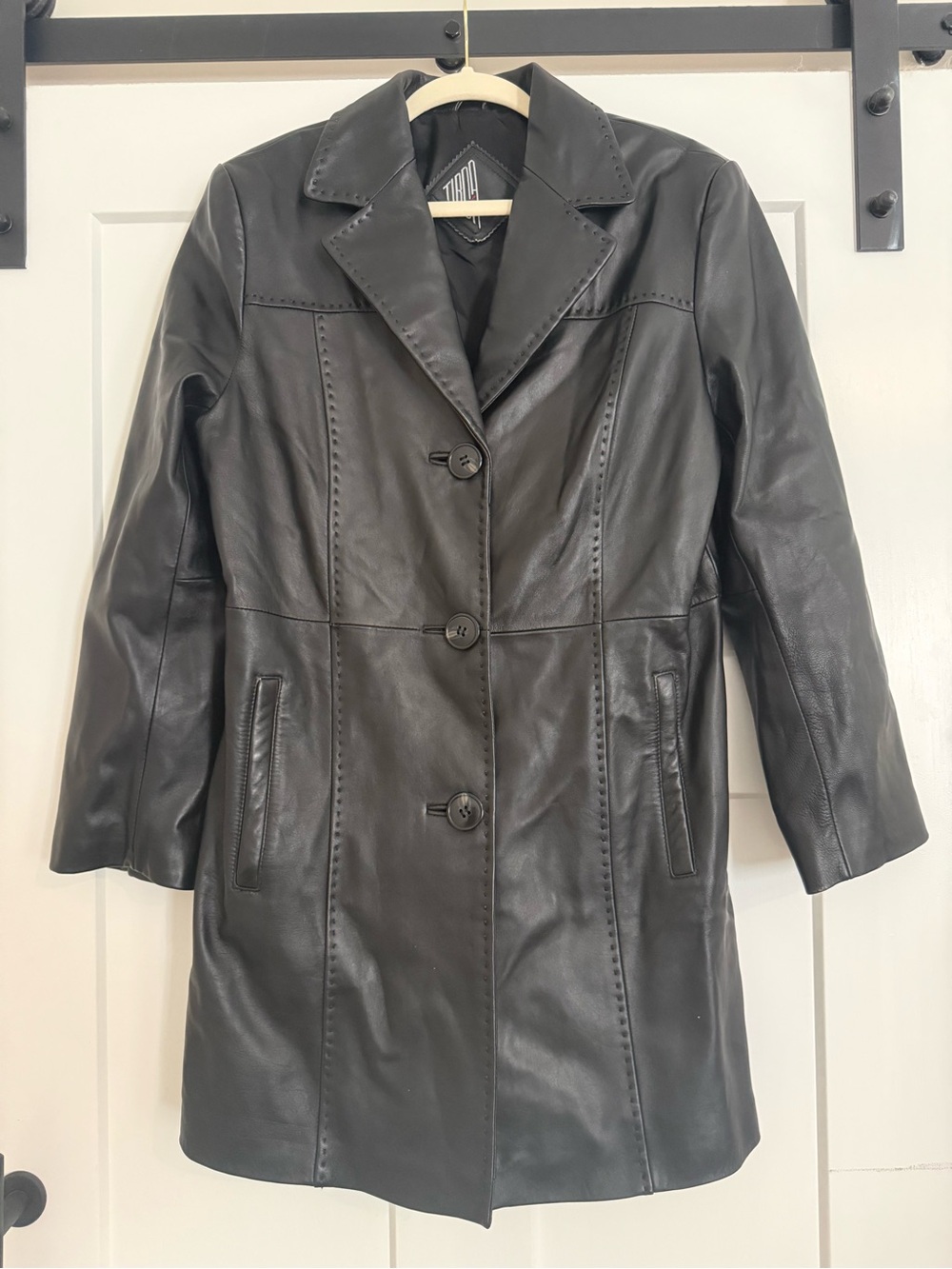 Vintage Stitch Seam Classic Black Leather Women's Jacket EUC G000